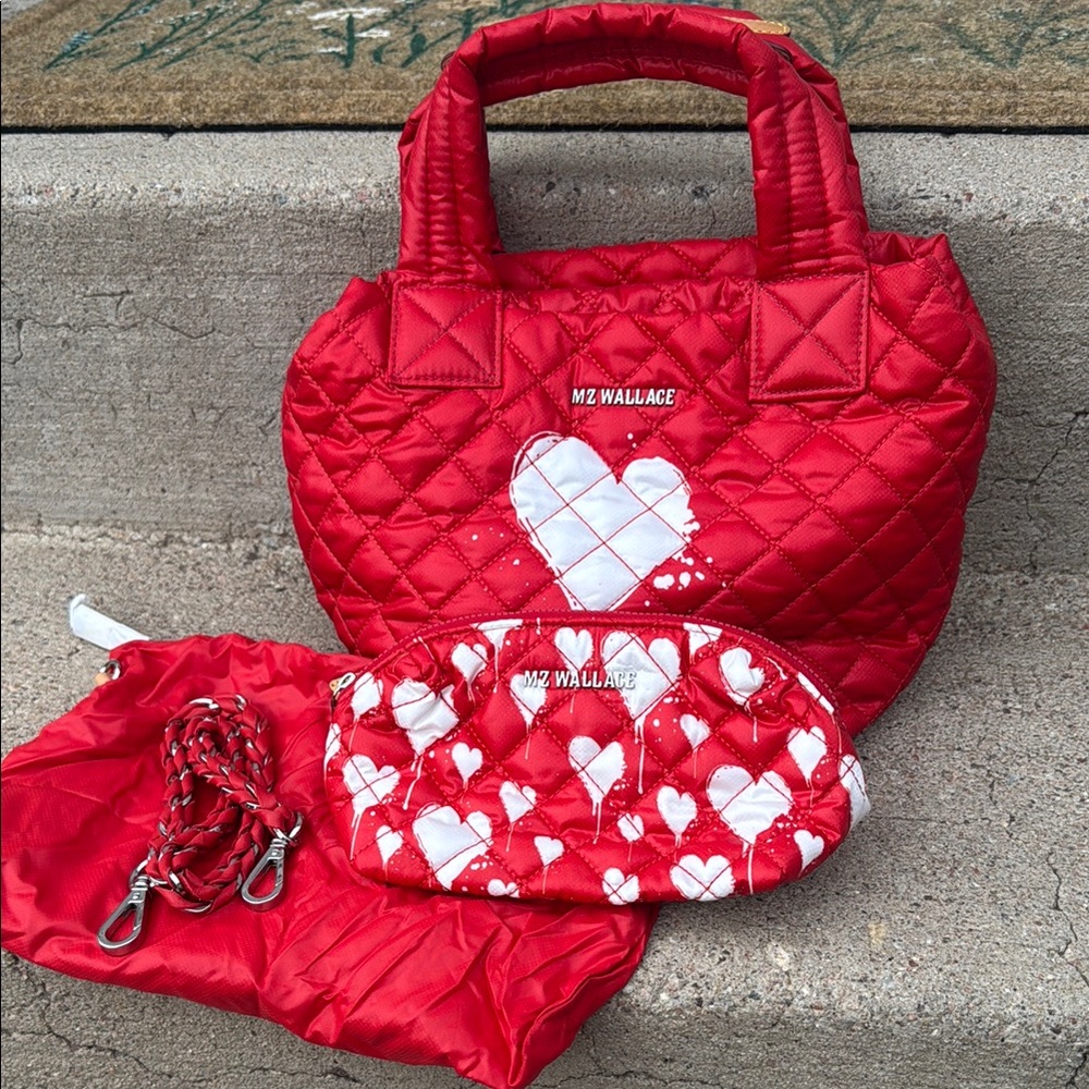 MZ Wallace Red Heart Quilted Tote with Pouch
